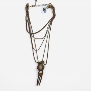 Free People Gold Multi-Layer Necklace with Pendant